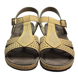 Women’s Tan Comfort Sandals with Decorative Stones